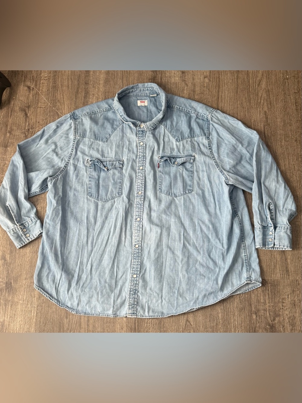 Levis Western Shirt Men Size 4XL Barstow Long Sleeve Denim Pearl Snap Distressed